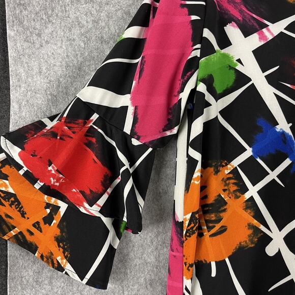 Calessa Tunic Top Womens Medium Abstract Colorful Flutter Sleeve Bold Artsy - Picture 4 of 14